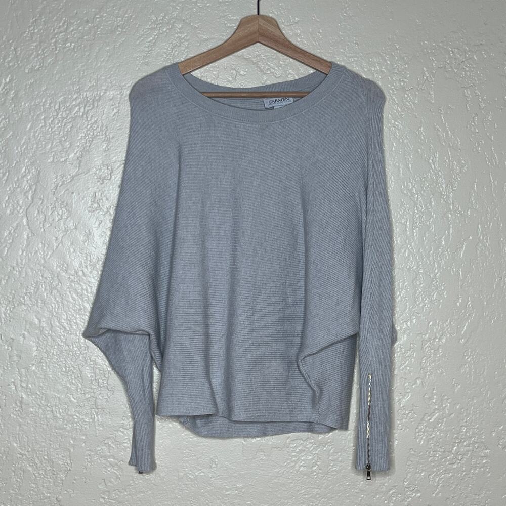 Carmen Marc‎ Valvo Women’s Light Gray Ribbed Batwing Sweater Small
